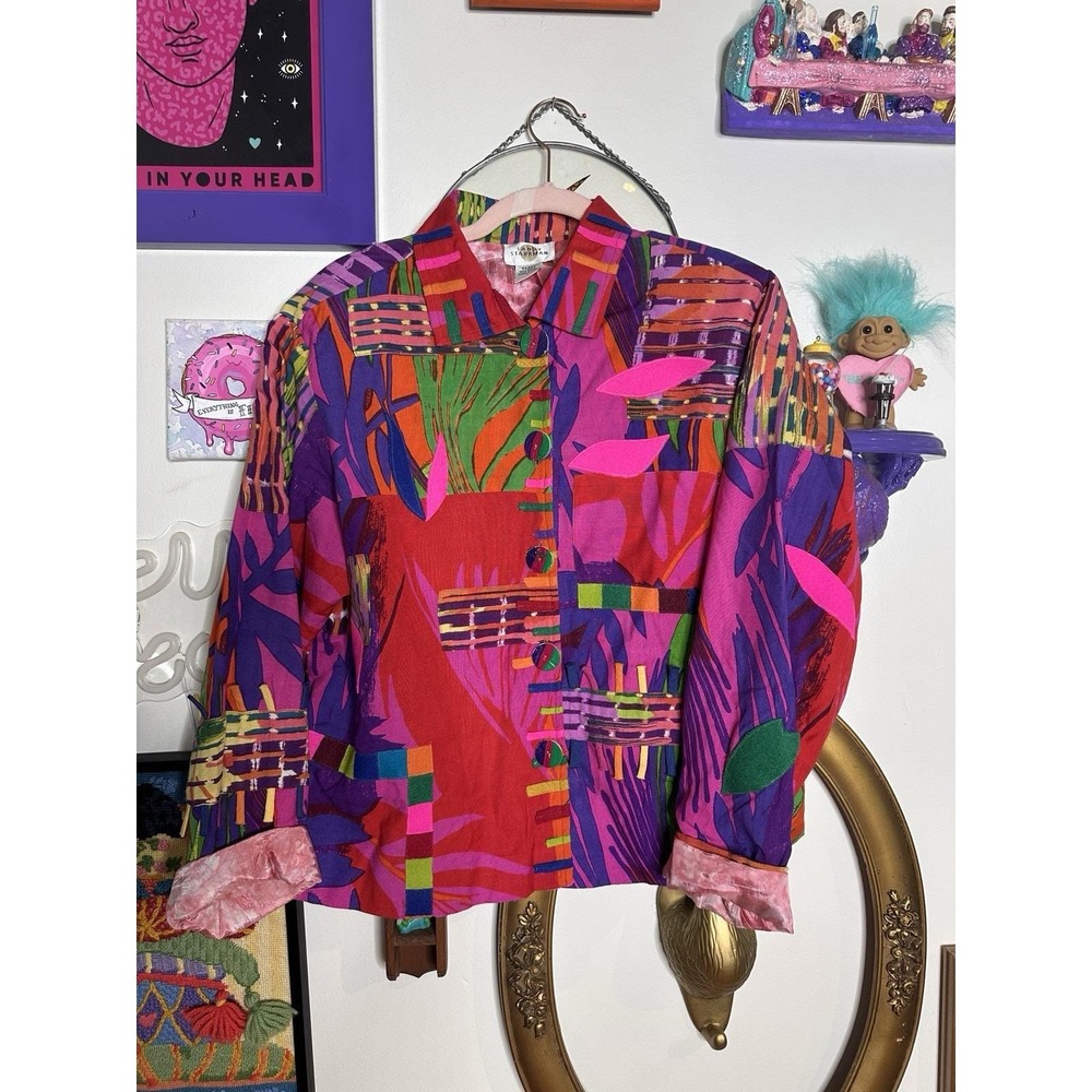 Vintage Vibrant Colorful Sandy Starkman‎ Button Up Jacket - ART!! - Size Large